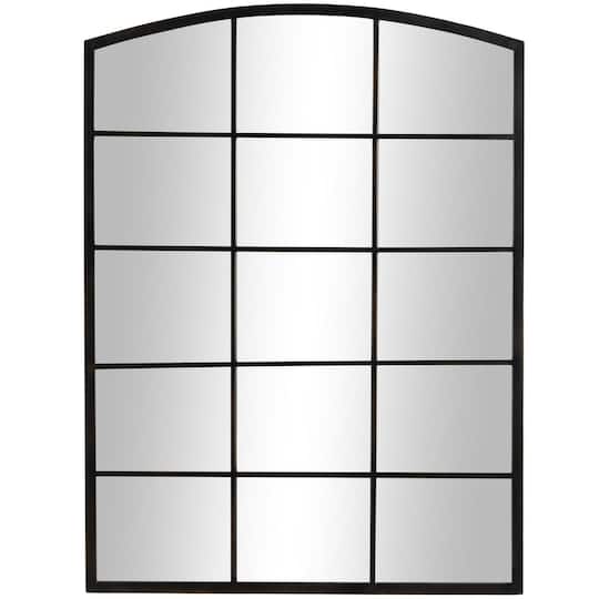 Black Arched Metal Windowpane Wall Mirror